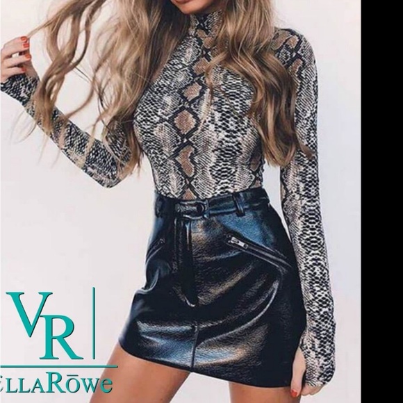 Tops - Snakeskin high neck bodysuit